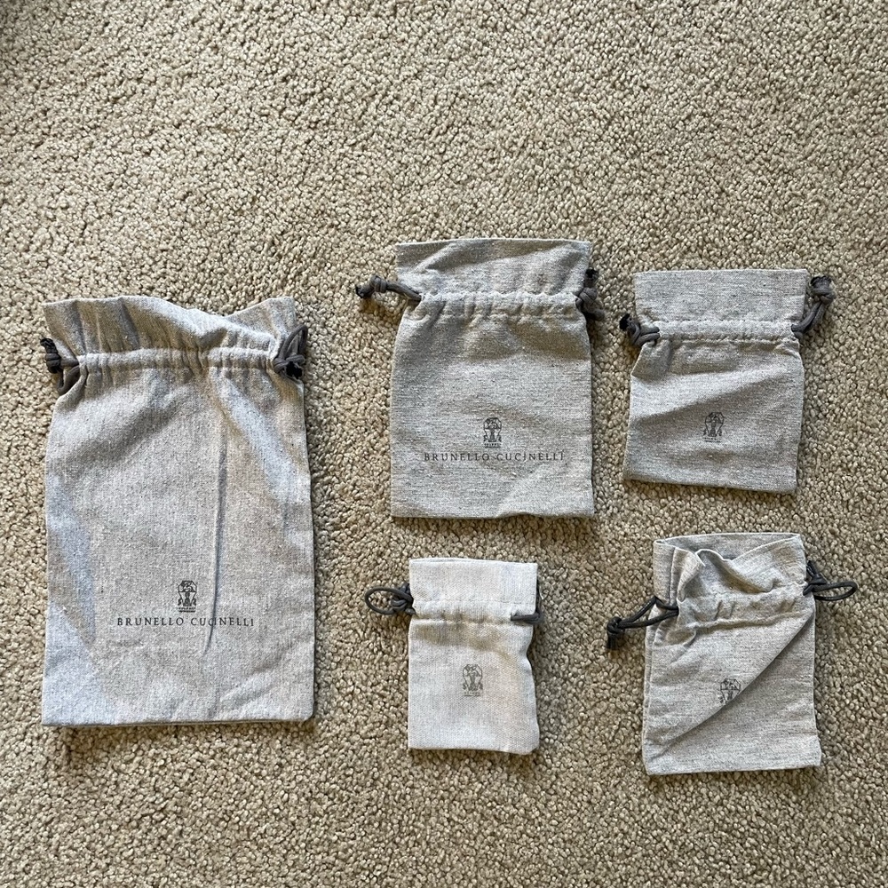 Brunello Cucinelli 7pc Grey Dust Bag & Jewelry Pouch Travel Set